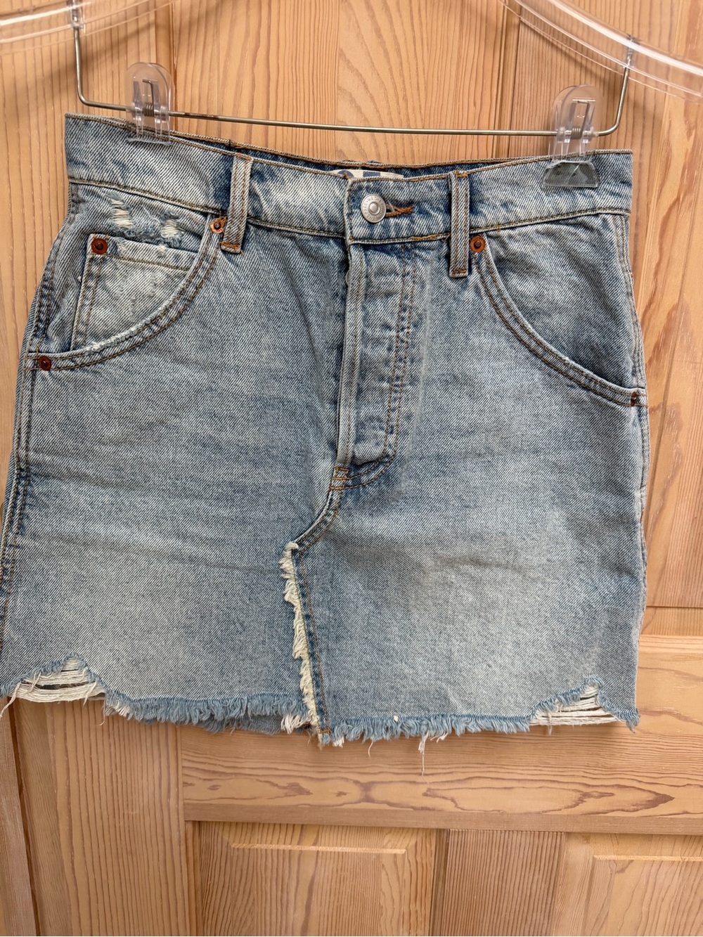 NWOT Free People We The Free Light Blue Distressed Denim Mini Skirt